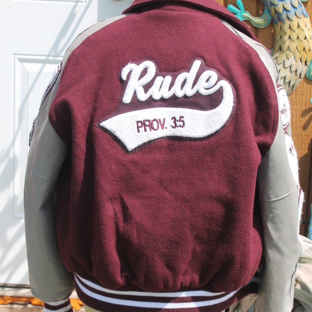 Unique Neef Wool & Leather Quilted Maroon Award/Letter Varsity Jacket Med